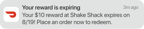 Push notification: Your reward is expiring at Shake Shack.
